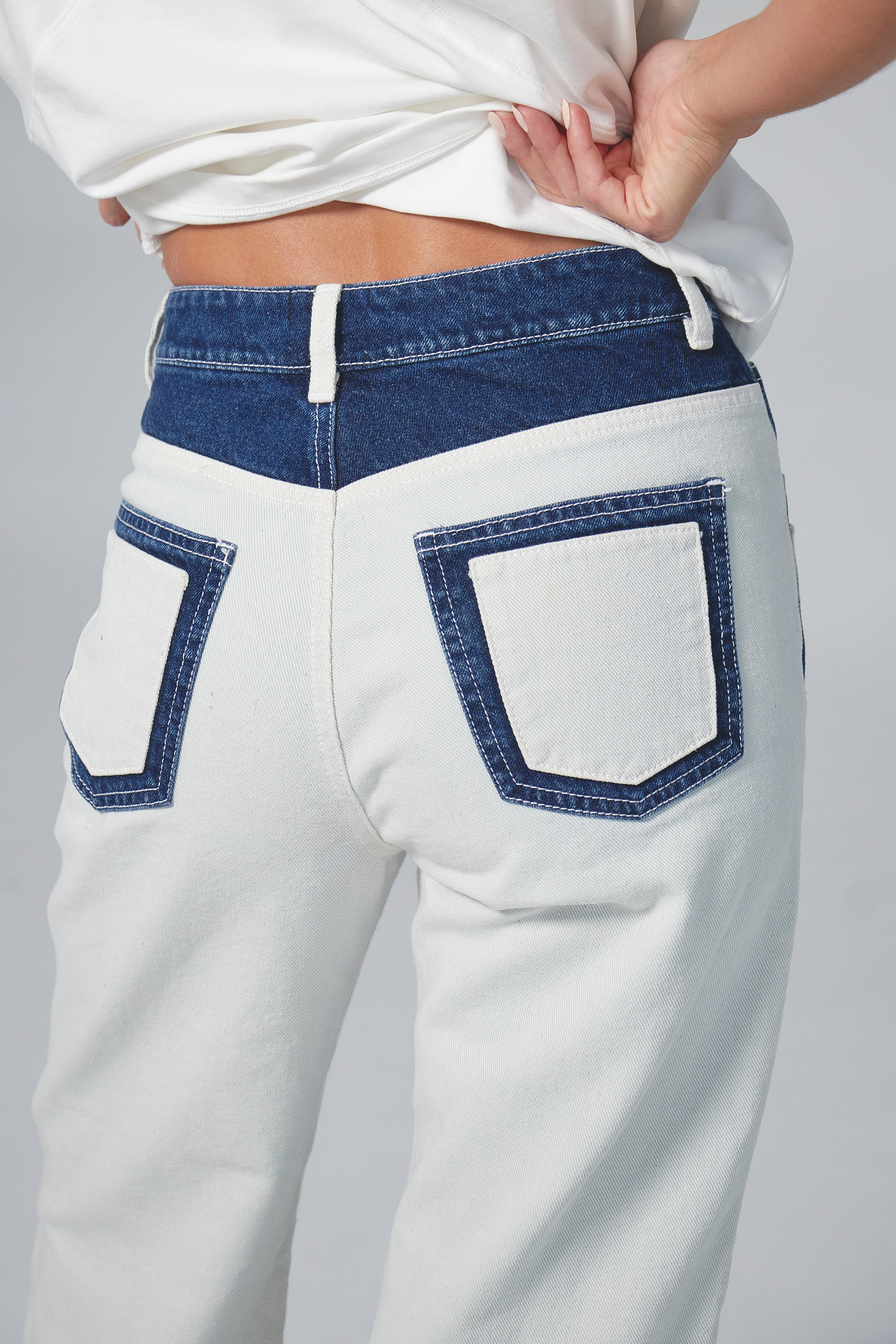 DUAL REALITY JEANS - BLUE DENIM & OFF-WHITE