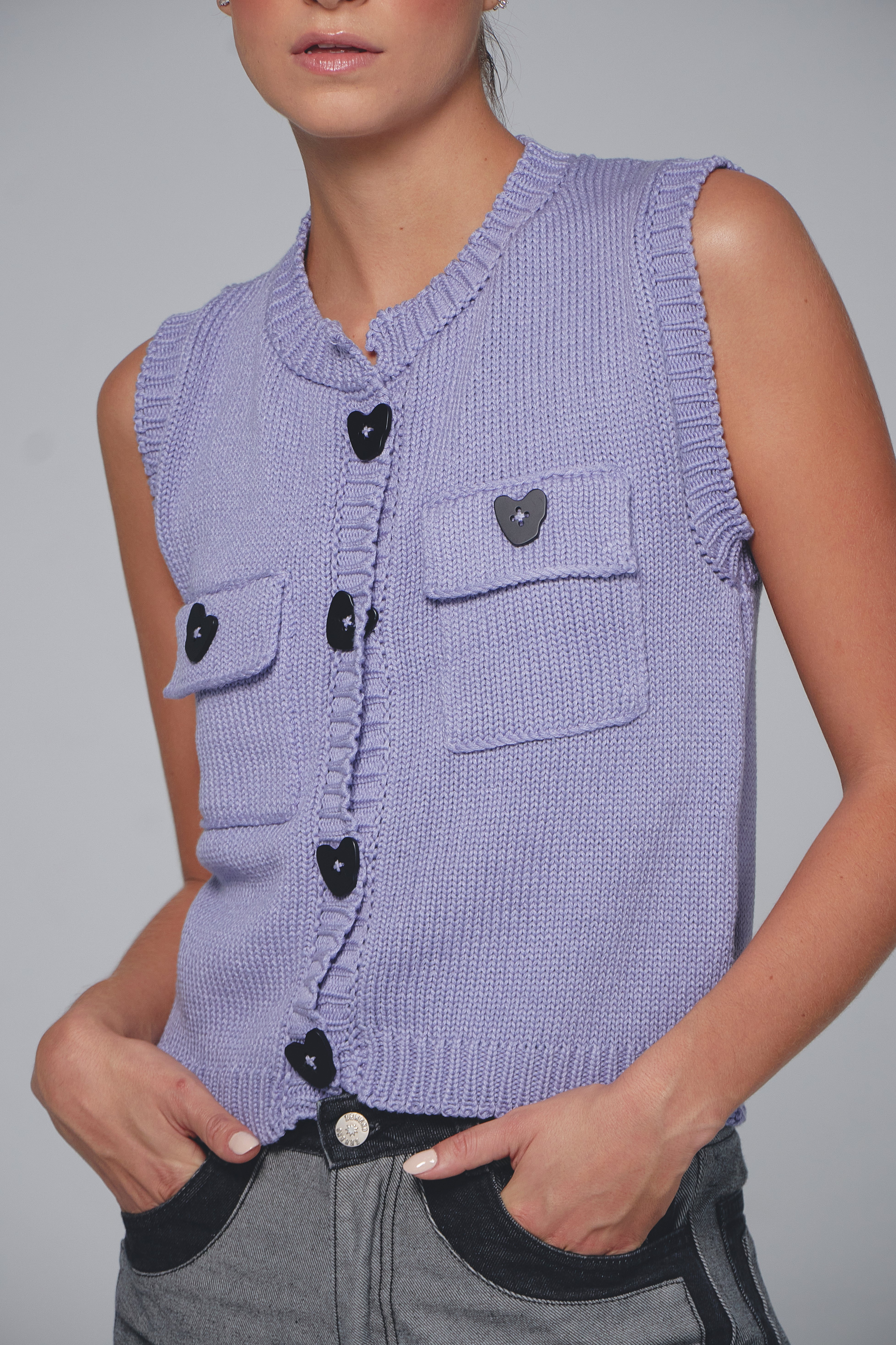 SHADOWED HEART KNIT VEST - LAVENDER