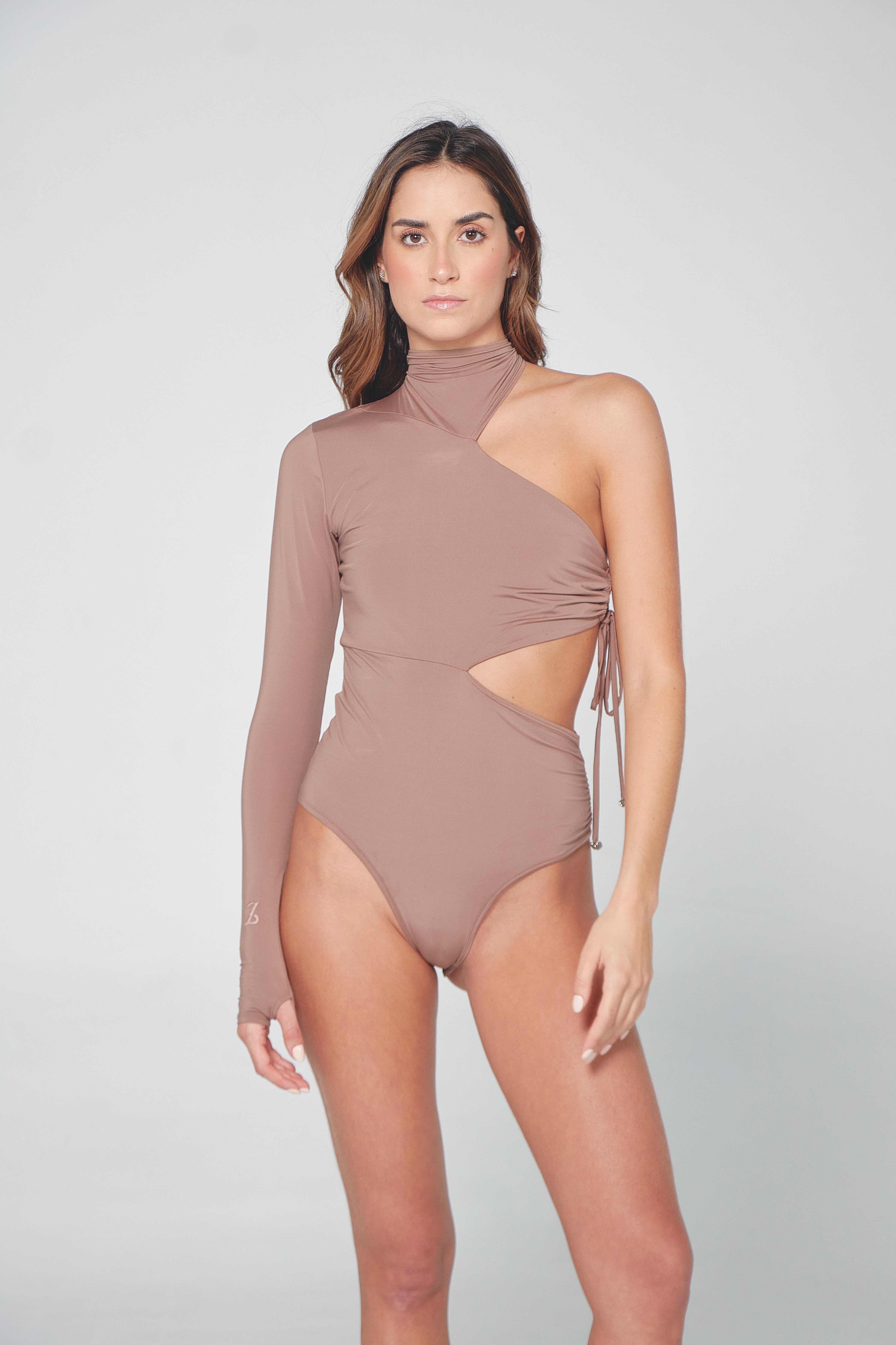 ASSYMETRIC ECHO BODYSUIT - LIGHT TAUPE