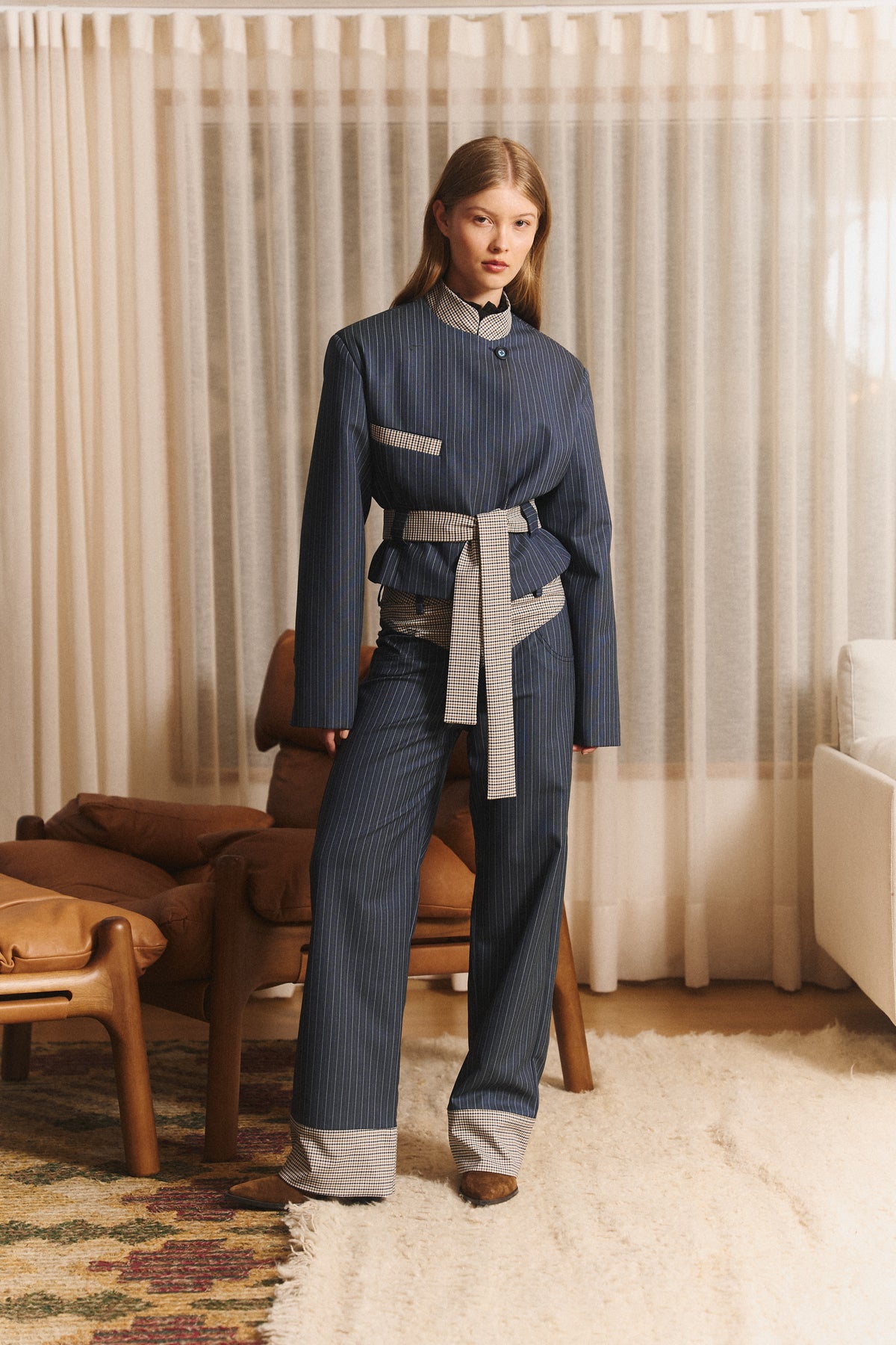 Estate Pant in Navy Pinstripes