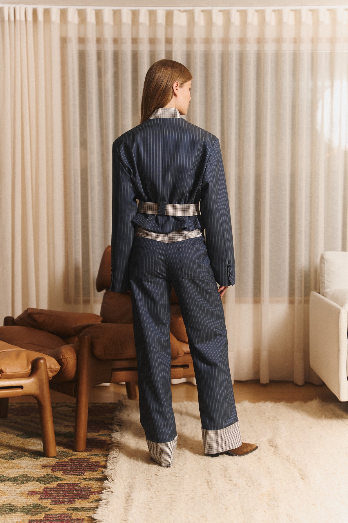 Estate Pant in Navy Pinstripes