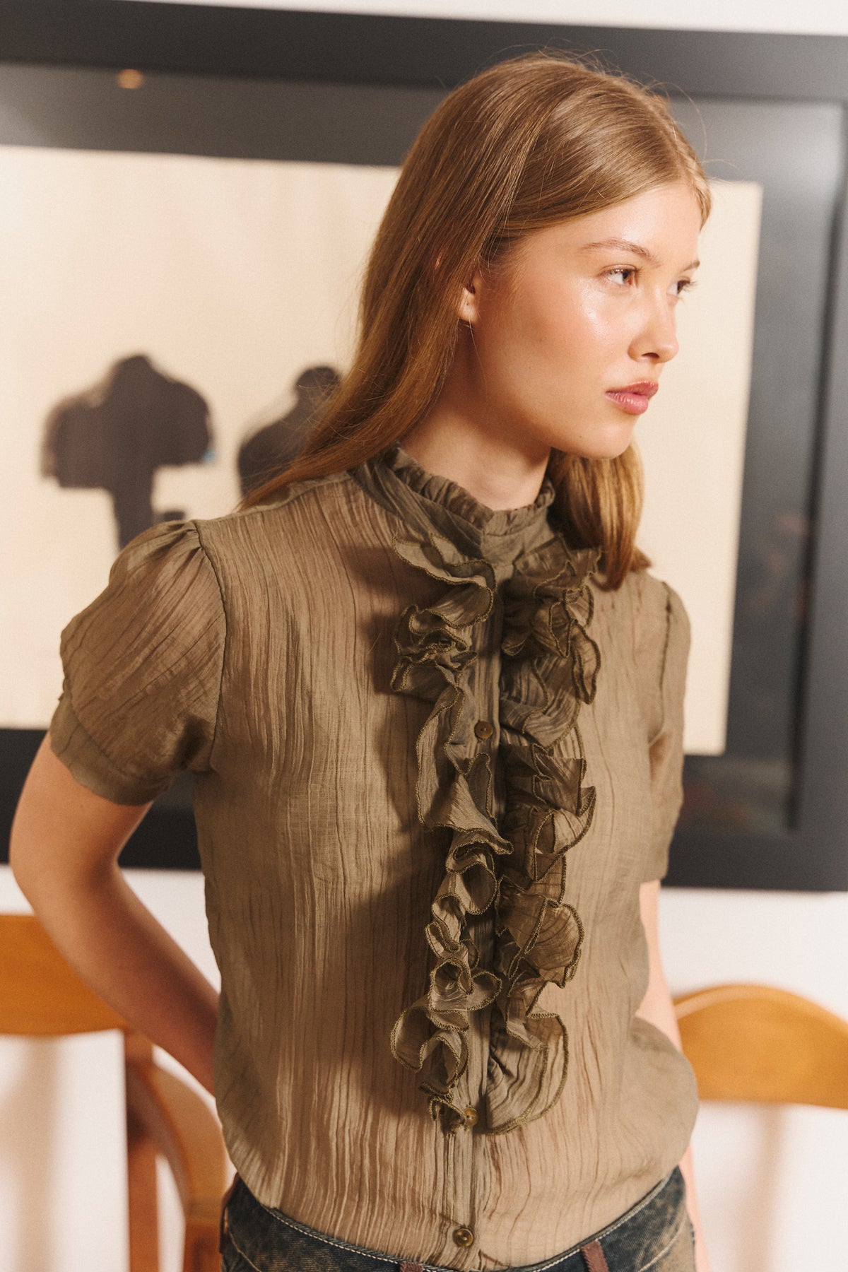 Ruffle Blouse in Sage