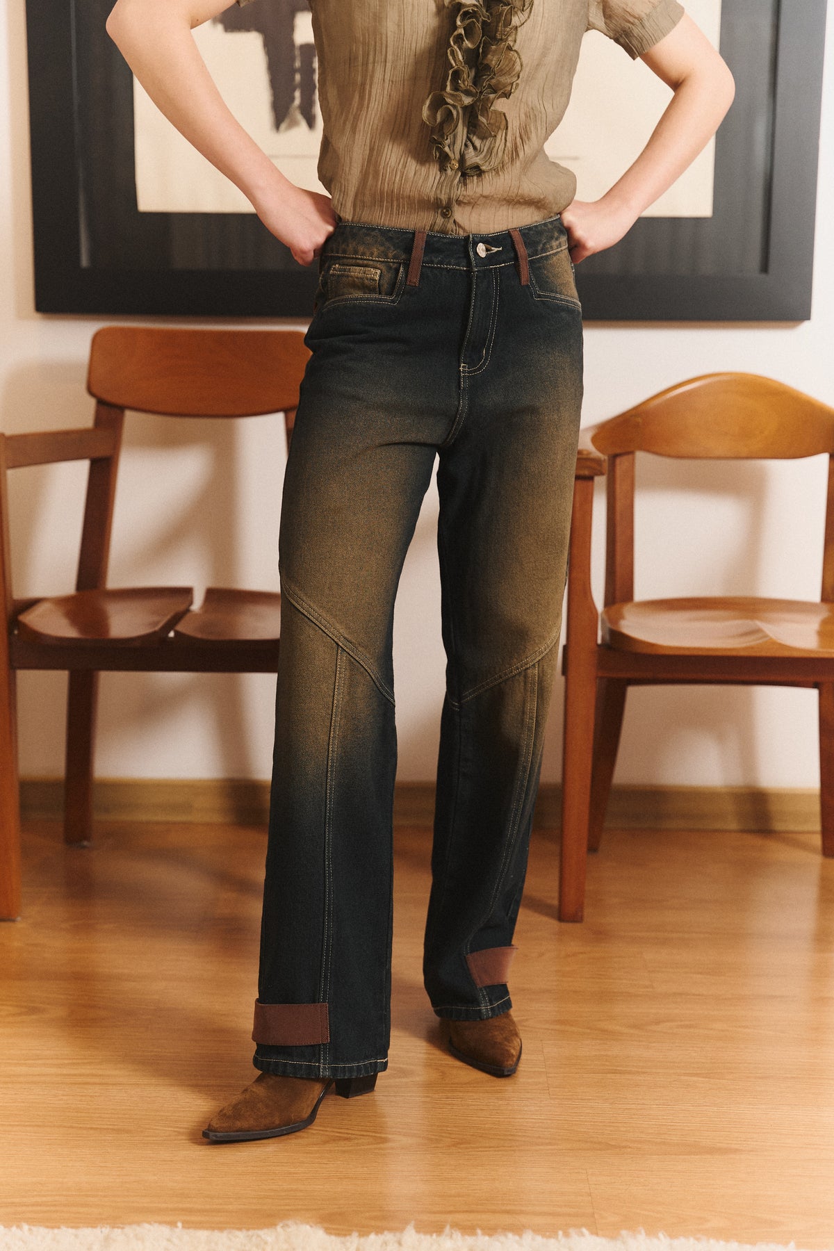 Buckle Jean in Green Indigo