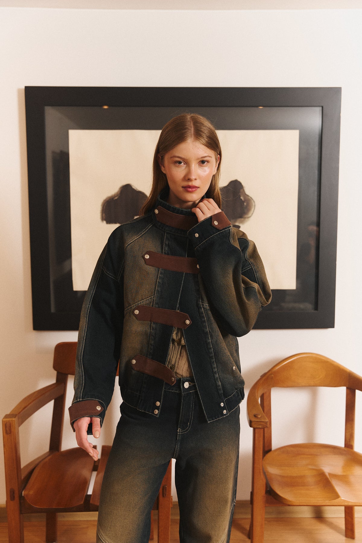Buckle Jacket in Green Indigo